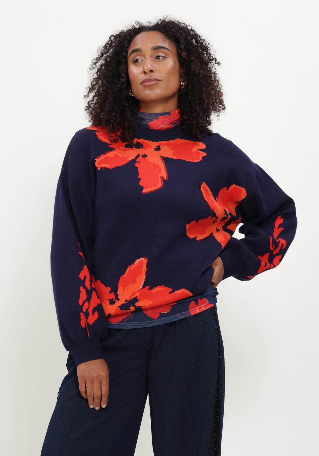 Donkerblauwe POM AMSTERDAM Trui ALICIA BLOOM ROUGE - large