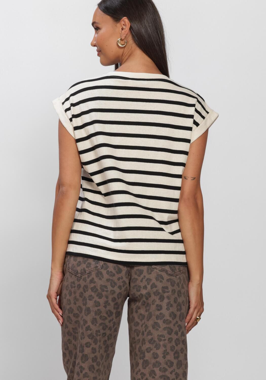 Ecru BY-BAR T-shirt TOBI STRIPE LOGO TOP - large