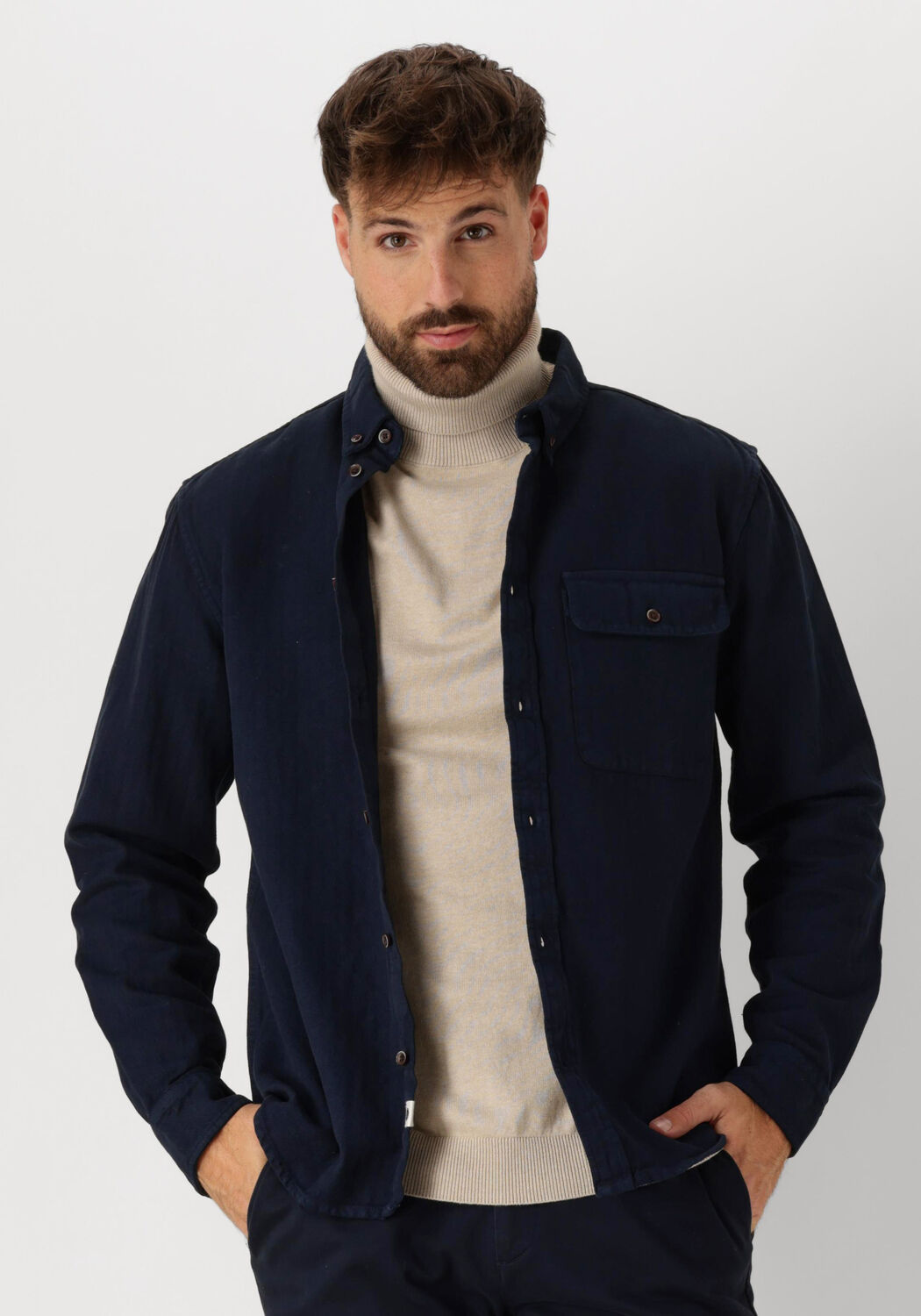 ANERKJENDT Heren Overhemden Akkonrad Herringbone Shirt Blauw