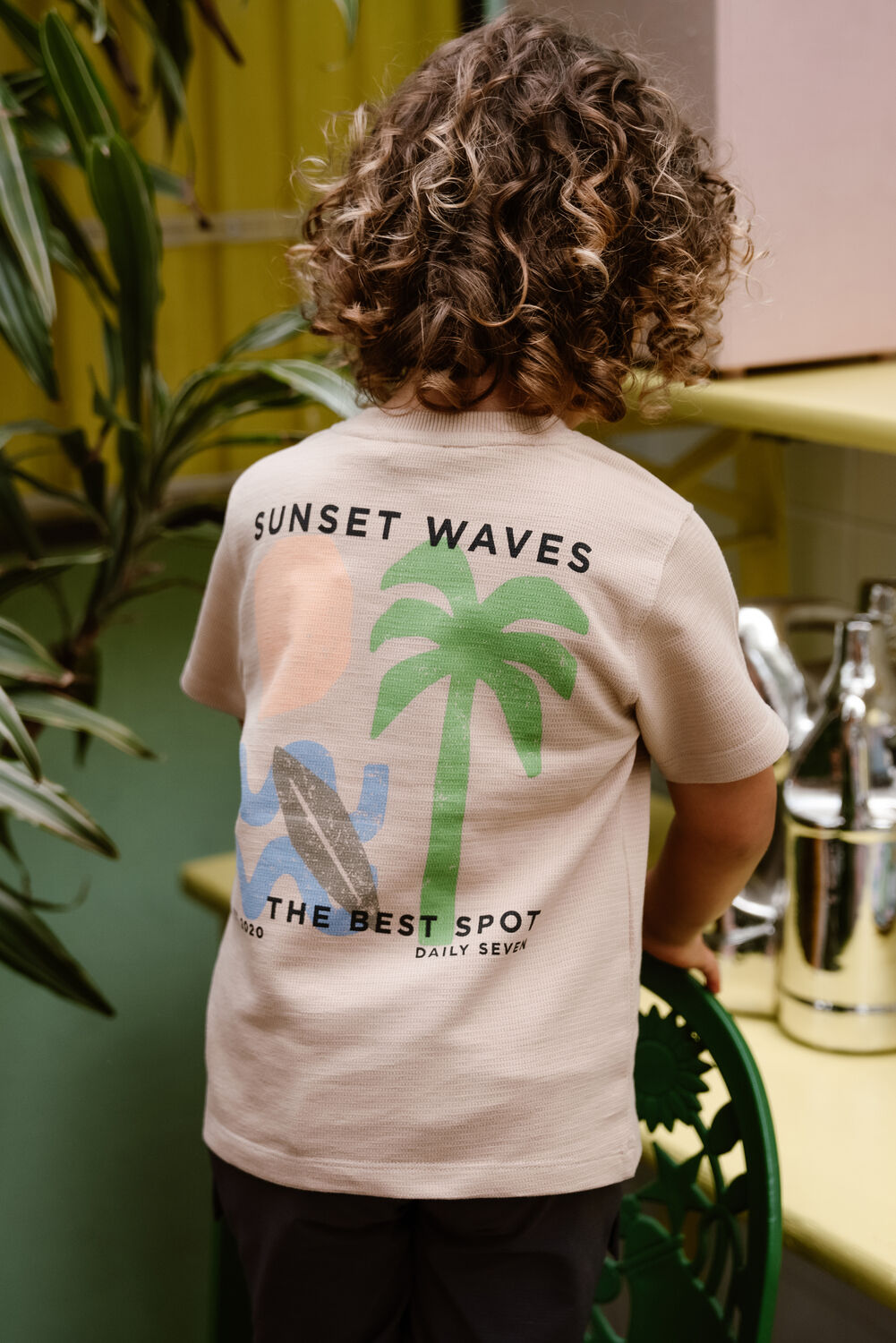 DAILY7 Jongens Polo's & T-shirts T-shirt Structure Print Beige