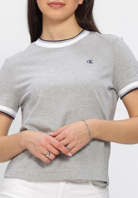 Grijze CALVIN KLEIN T-shirt SS CTN MONOGRAM STRIPE TRIM TEE - large