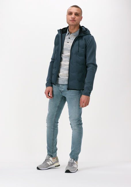 Lichtblauwe CAST IRON Polo SHORT SLEEVE POLO COTTON SLUB STRIPE KNITTED - large