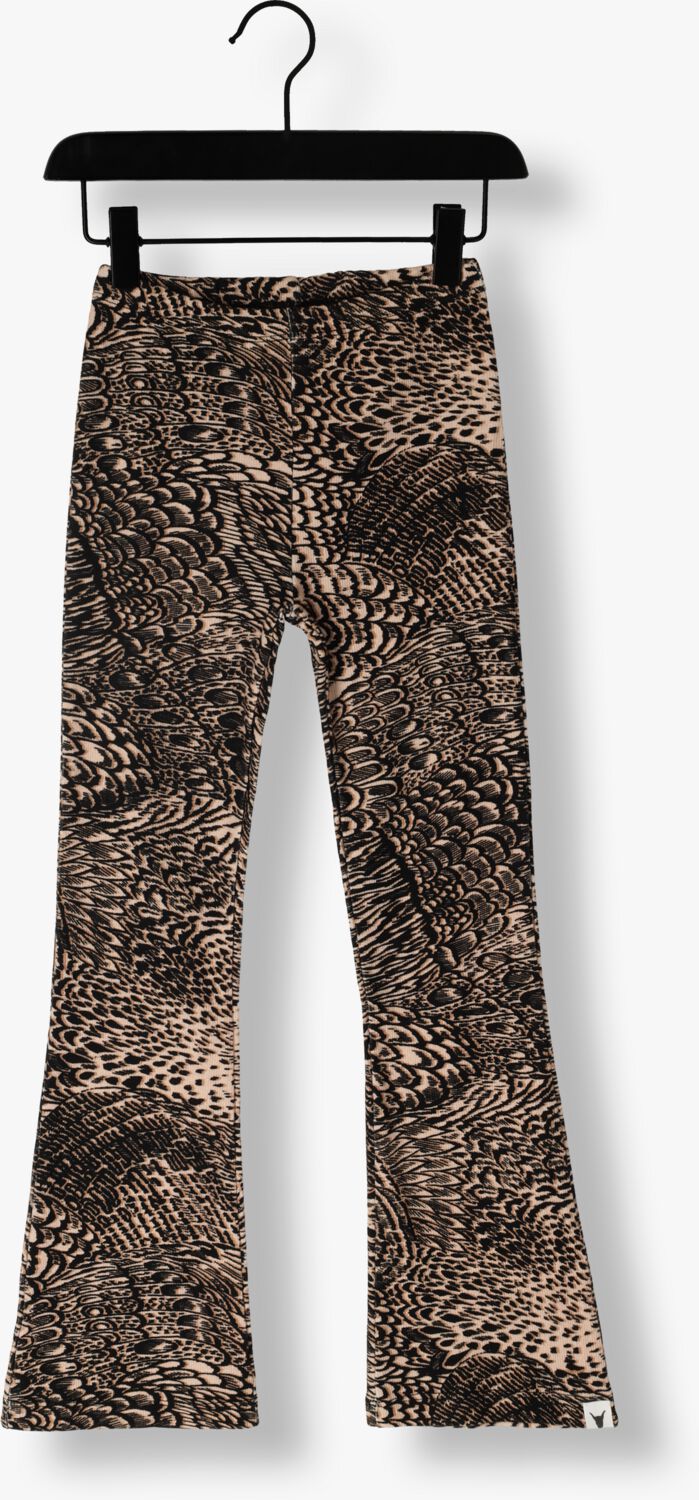 Bruine ALIX MINI Flared broek KNITTED FEATHER ANIMAL FLARED PANTS Omoda