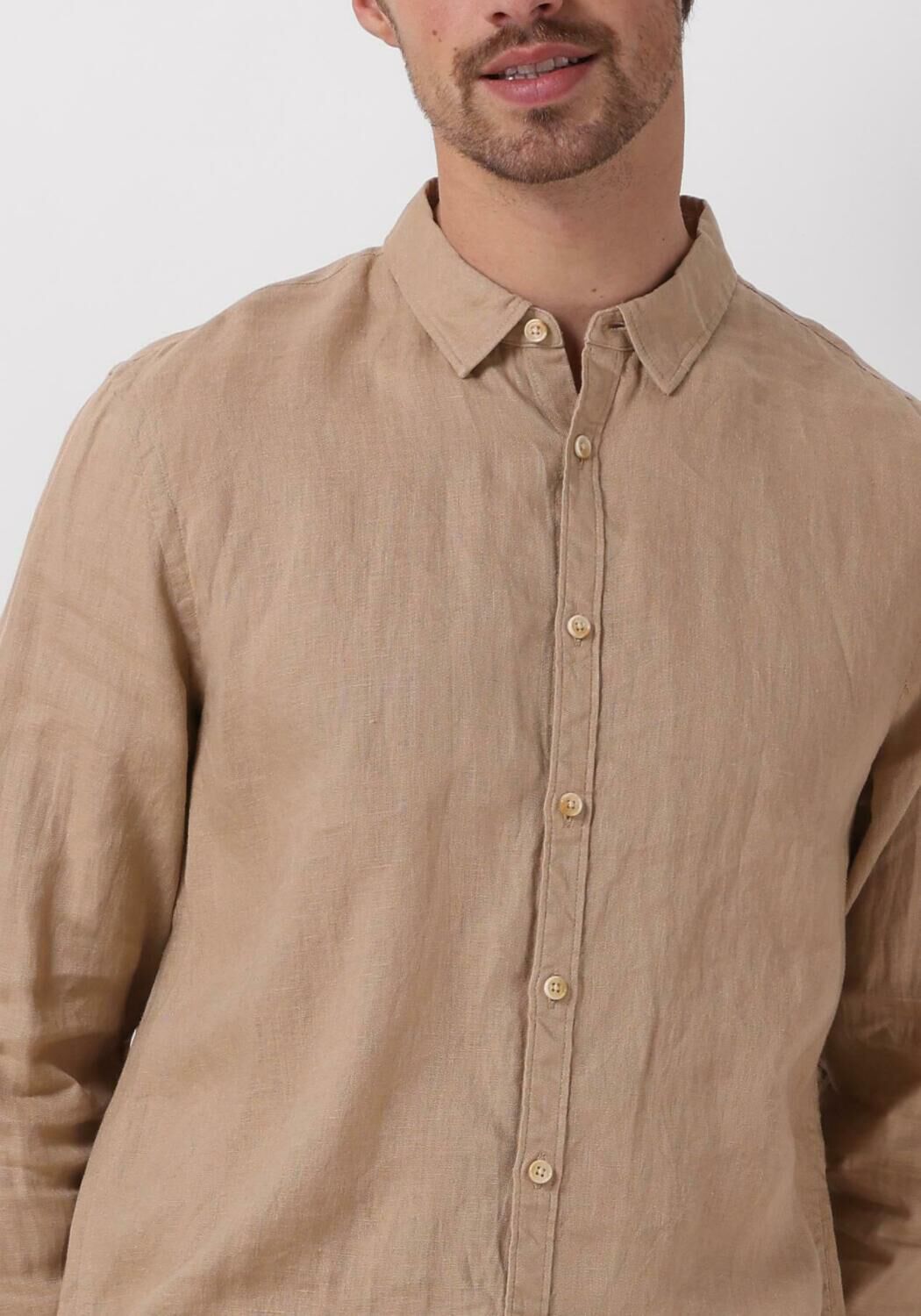 SCOTCH & SODA Heren Overhemden Linen Shirt With Roll-up Khaki