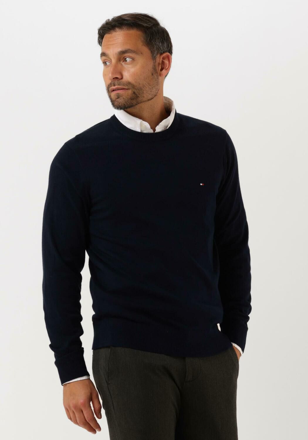 donkerblauwe tommy hilfiger trui pima org ctn cashmere crew neck