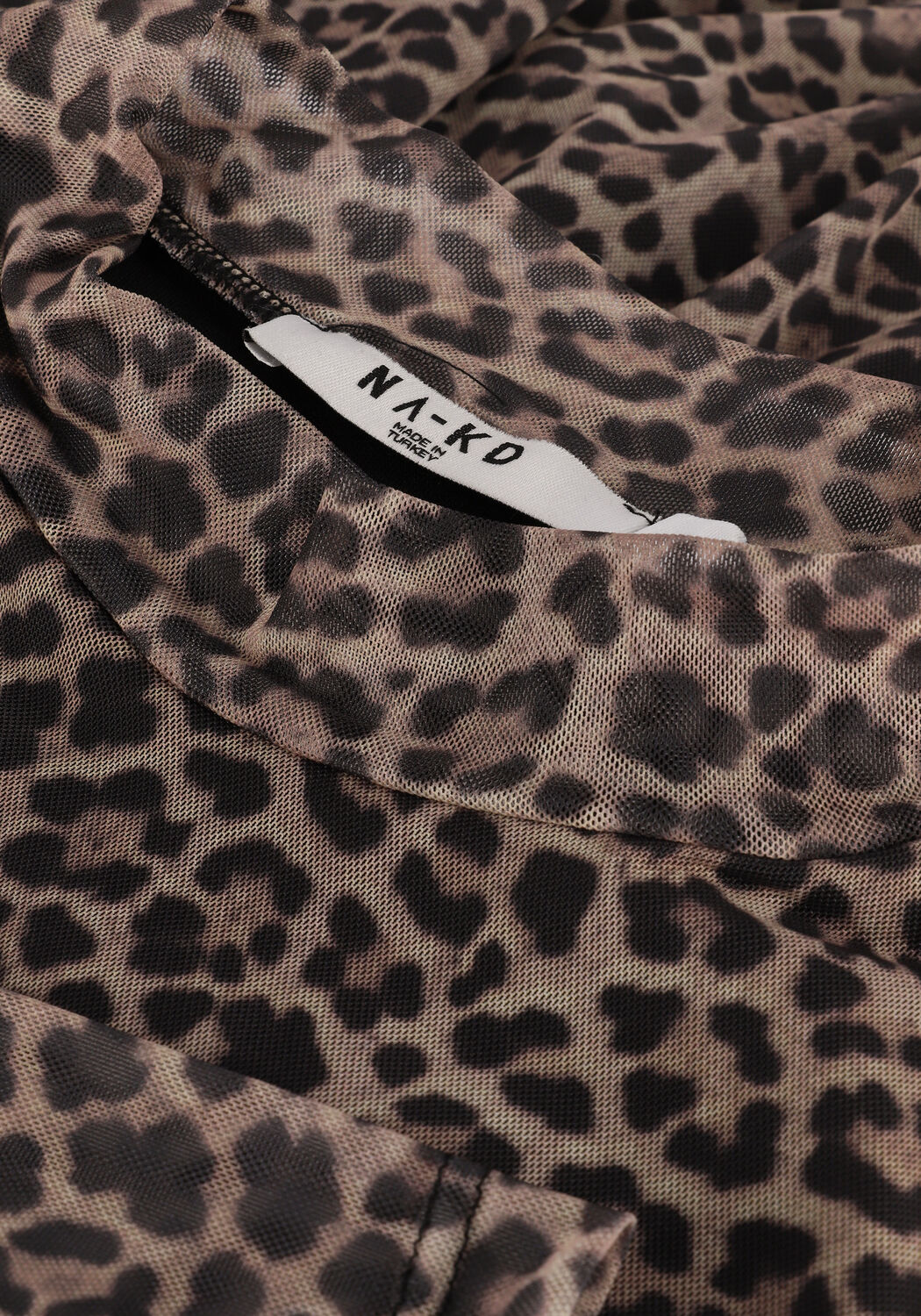 Beige NA-KD Midi jurk RECYCLED LS MESH DRESS - large