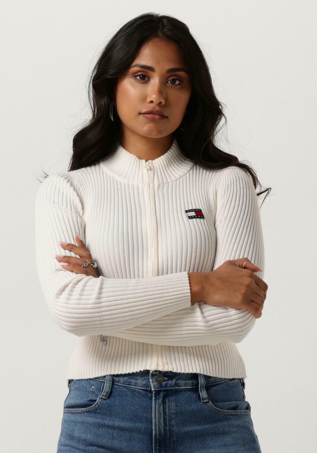 witte tommy jeans trui tjw zip thru badge cardigan