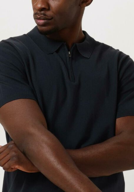 Donkerblauwe PURE PATH Polo KNITTED SHOTSLEEVE POLO HALF ZIP WITH CHEST EMBROIDERY - large