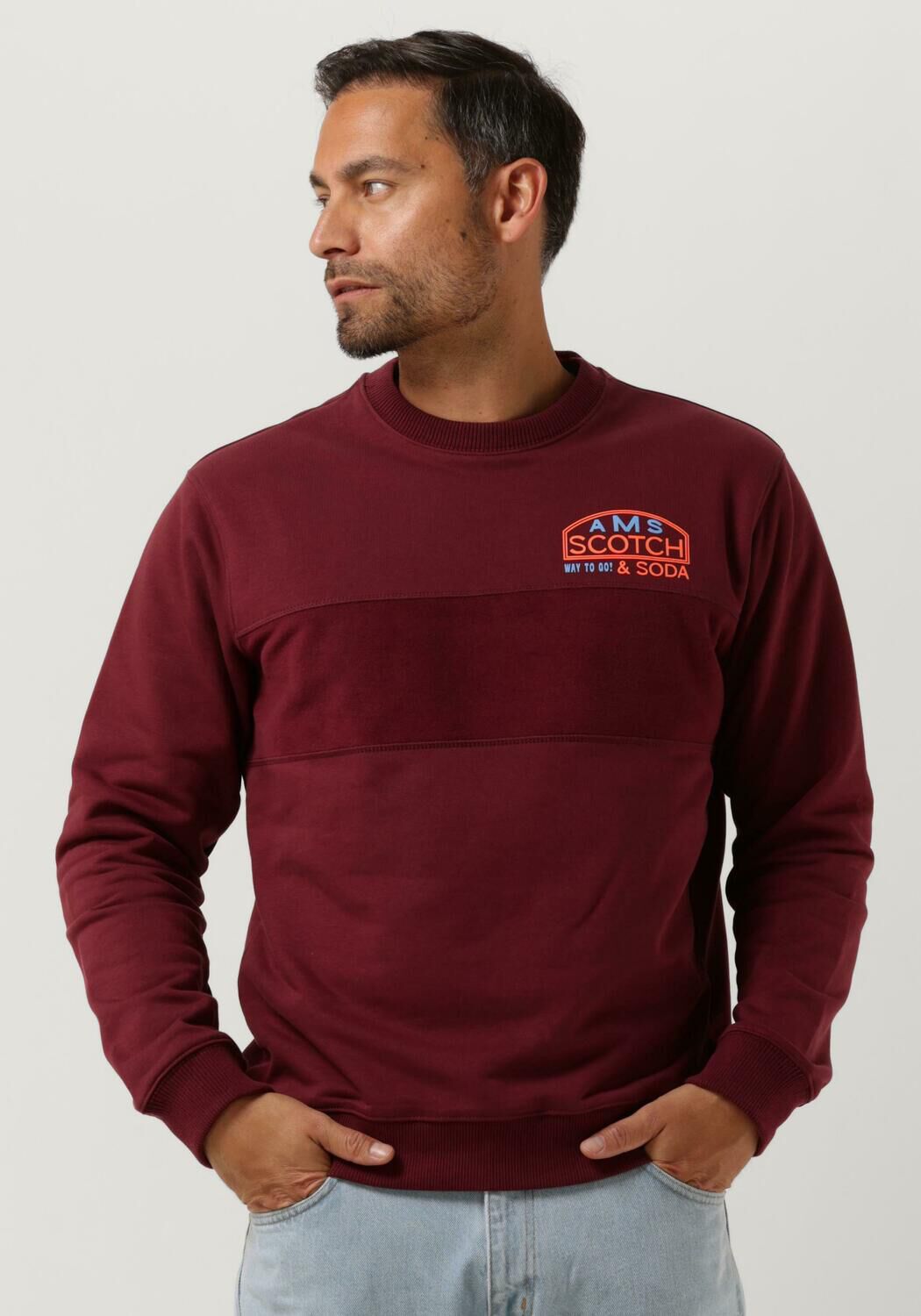 rode scotch soda trui cut sewn panelled artwork sweatshirt
