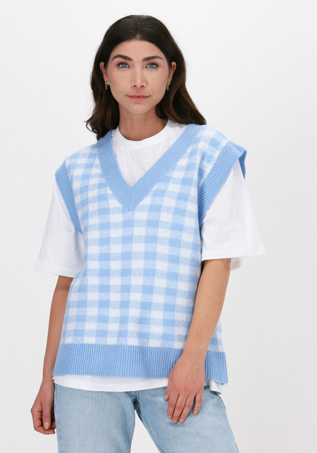 lichtblauwe na kd spencer checked v neck knitted vest