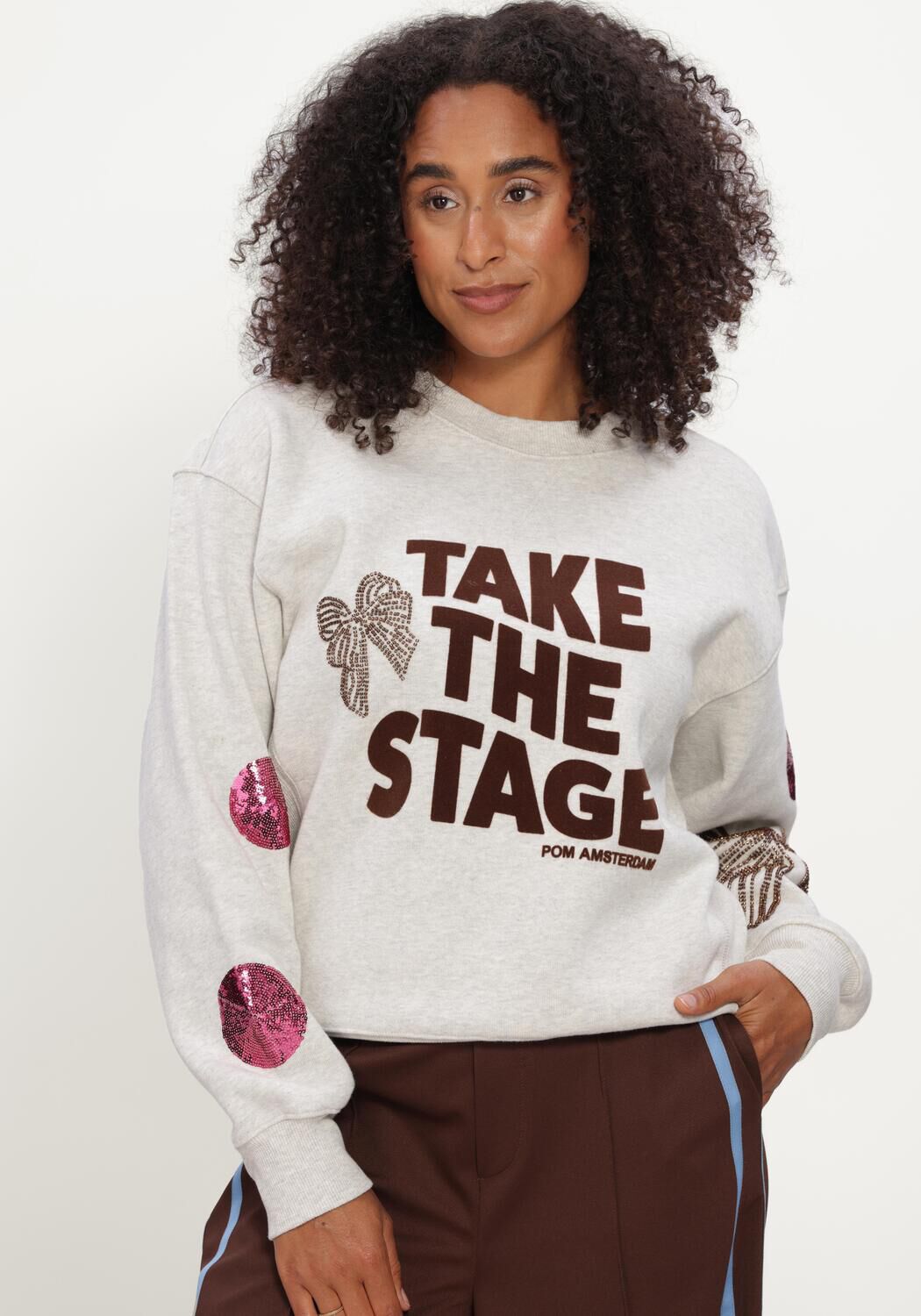 Lichtgrijze POM AMSTERDAM Sweater SASCHA TAKE THE STAGE - large