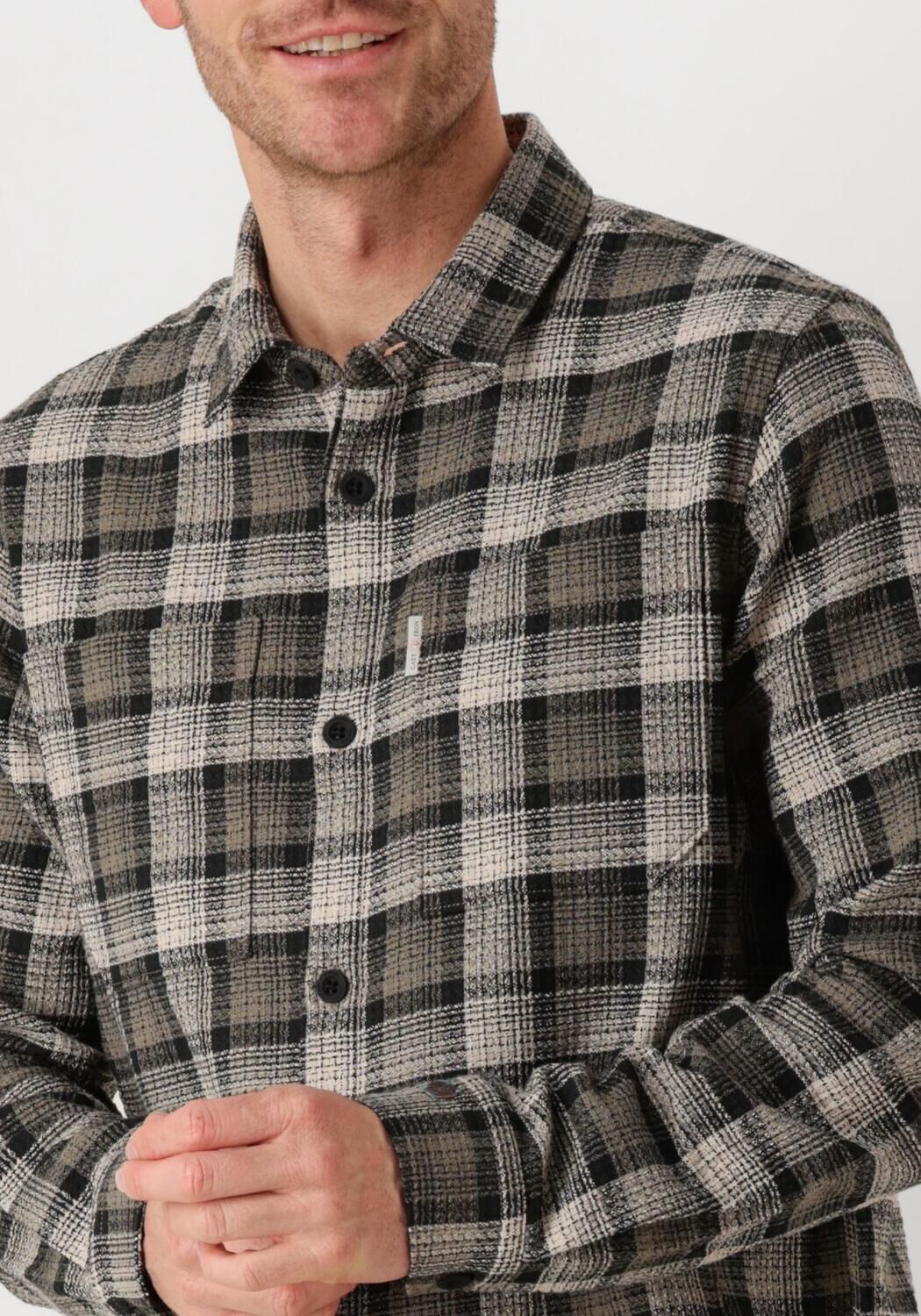 CAST IRON Heren Overhemden Long Sleeve Shirt Dobby Yarn Dyed Check Bruin