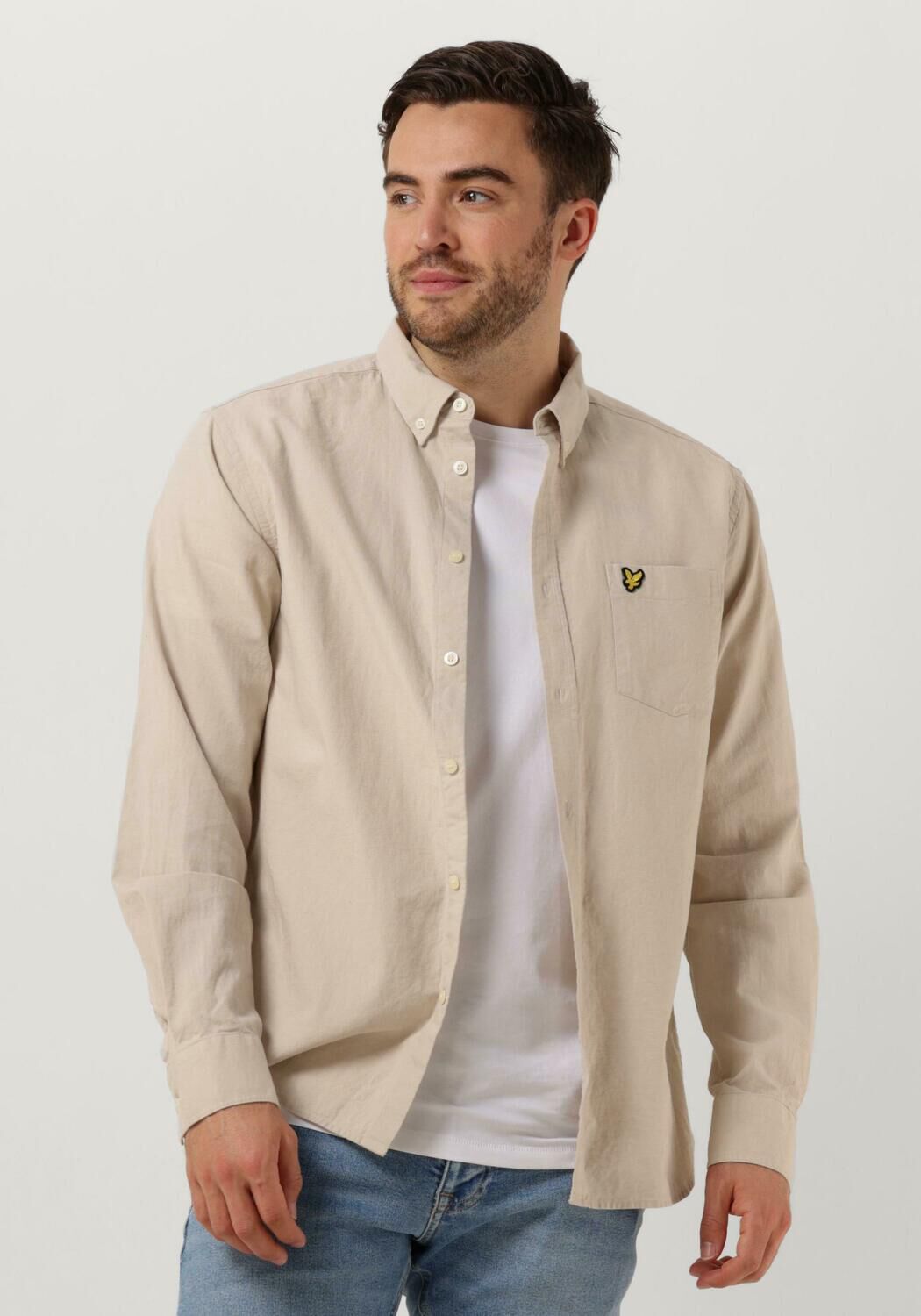 LYLE & SCOTT Heren Overhemden Cotton Linen Button Down Shirt Beige