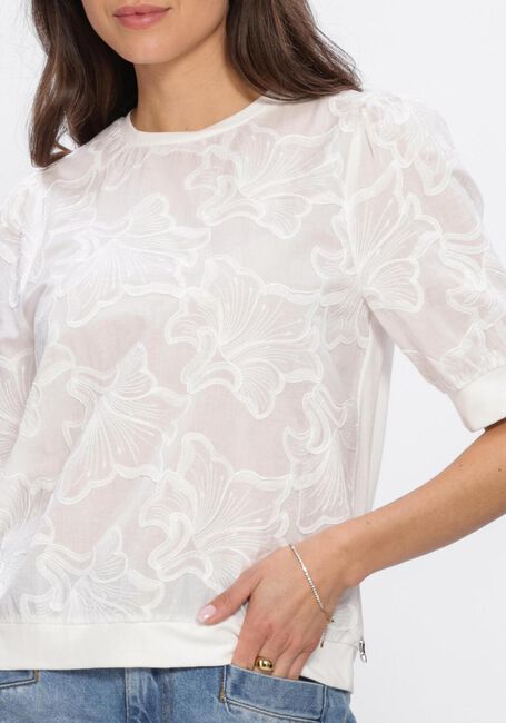 Witte JANSEN AMSTERDAM Trui NOEL TOP CE 756 LACE FRONT AND SHORT SLEEVES SOLID COTTON BACK - large