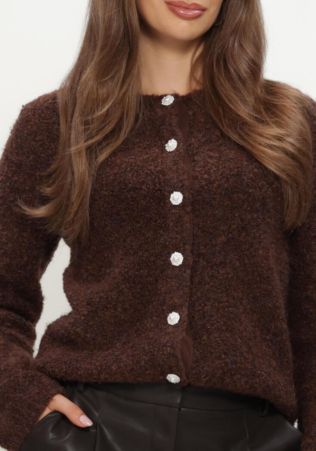 Bruine Y.A.S. Trui YASPLYRA LS KNIT CARDIGAN - large