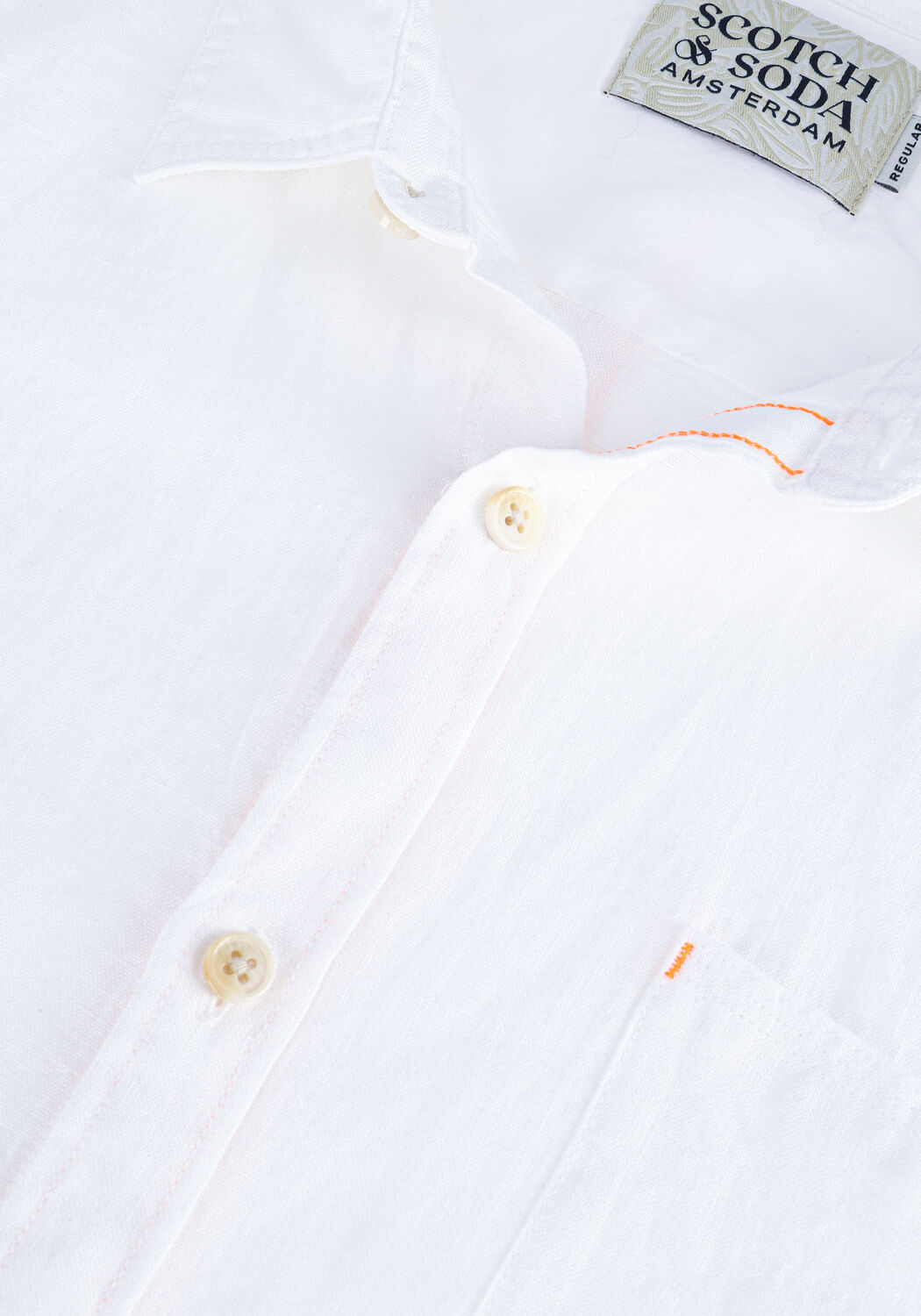 Witte SCOTCH & SODA Casual overhemd REGULAR FIT GARMENT-DYED LINEN SHORTSLEEVE SHIRT - large