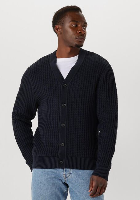 Donkerblauwe SELECTED MEN Vest SLH TOM LS KNIT STRUCTURE V-NECK CARDIGAN - large