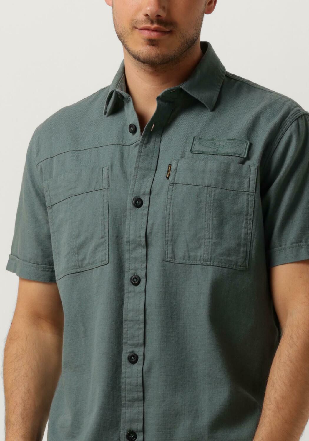 PME LEGEND Heren Overhemden Short Sleeve Shirt Ctn Slub Groen
