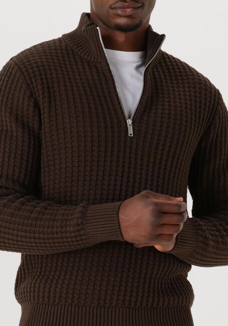 Bruine SELECTED HOMME Trui SLHTOM LS KNIT STRUCTURE HALF ZIP - large