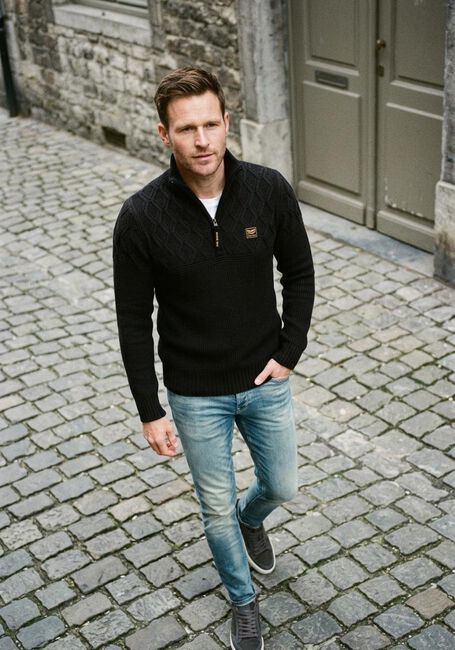 Zwarte PME LEGEND Truien/vesten HALF ZIP COLLAR COTTON MIX YARN - large