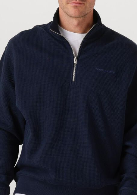 Donkerblauwe TOMMY JEANS Trui TJM RLX WAFFLE SCRIPT QRTR ZIP - large