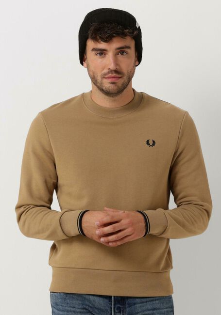 Camel FRED PERRY Trui CREW NECK SWEATSHIRT - large