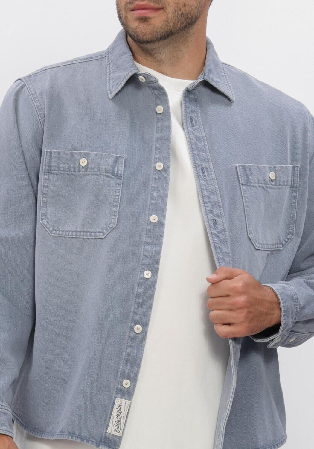 Lichtblauwe BUTCHER OF BLUE Overshirt BLAINE GARMENT DYE OVESHIRT - large
