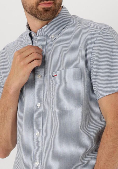 Blauwe TOMMY JEANS Casual overhemd TJM REG SEERSUCKER STP SS SHIRT - large