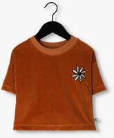 Cognac CARLIJNQ T-shirt FLOWER - CROPPED CREWNECK T-SHIRT WT EMBROIDERY - medium