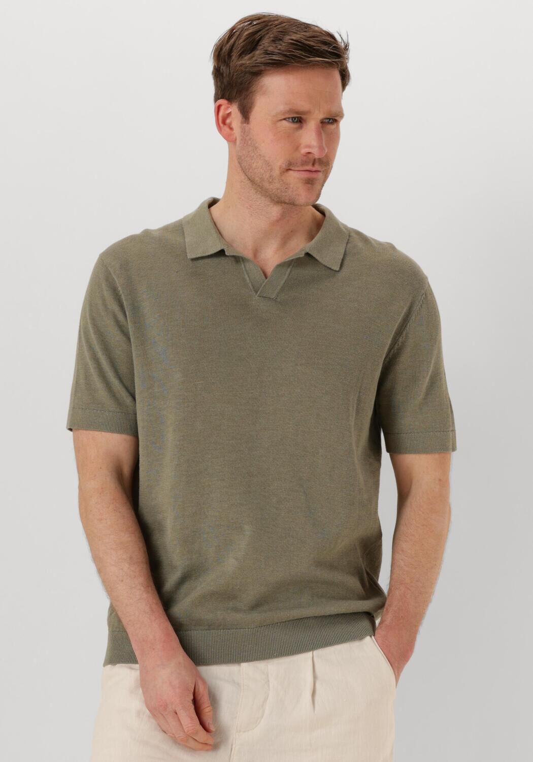 SELECTED HOMME Heren Polo's & T-shirts Slhmattis Ss Knit Sun Open Polo Noos Olijf