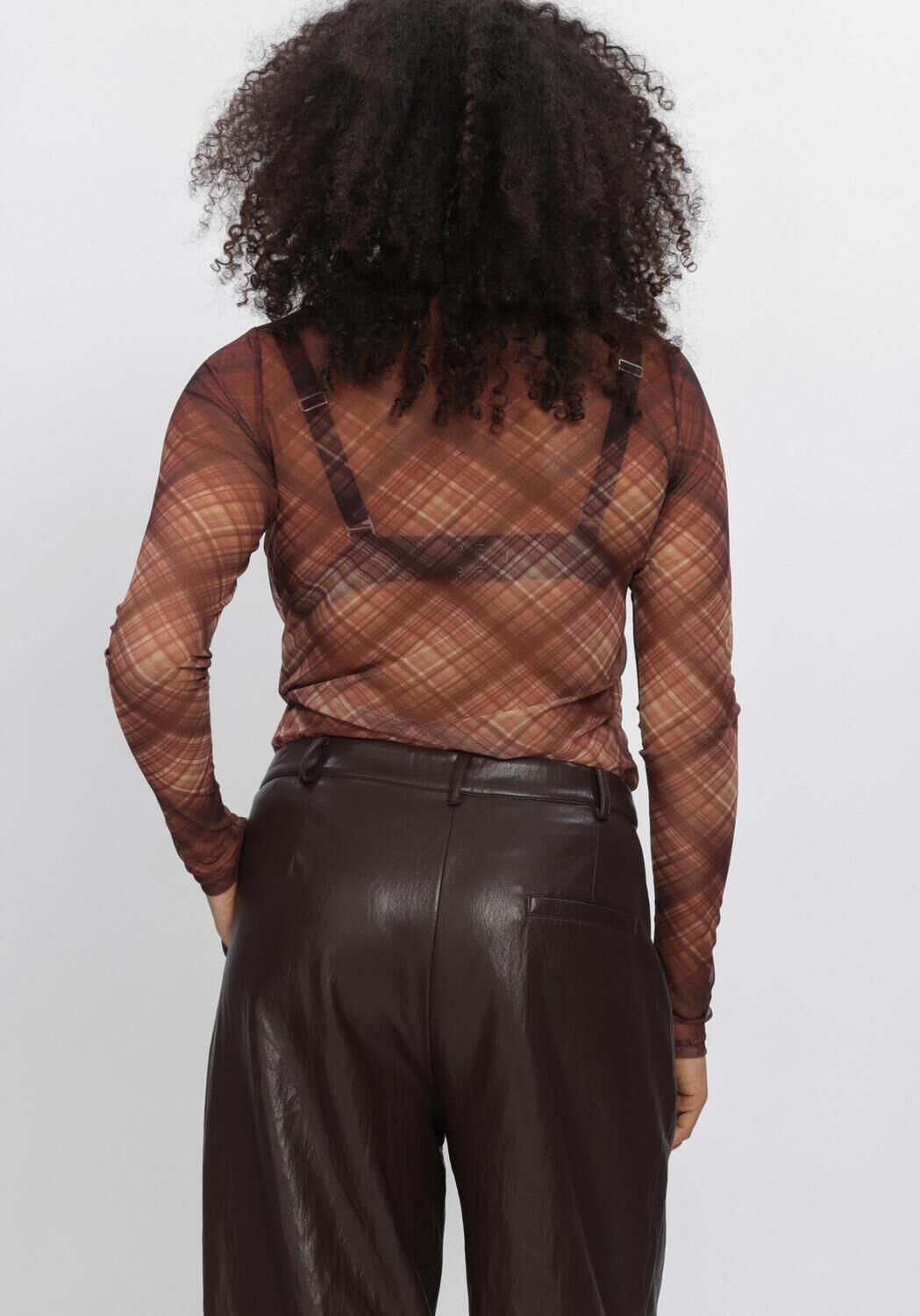 Bruine SUMMUM Trui DIAGONAL CHECK ON MESH TOP - large