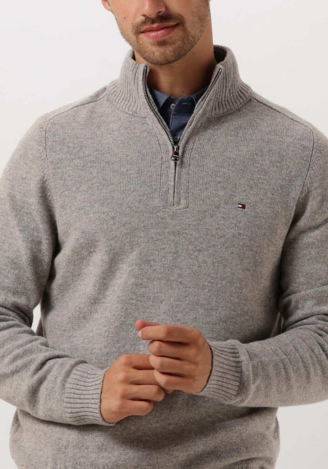 TOMMY HILFIGER Heren Truien & Vesten Lambswool Zip Mock Lichtgrijs
