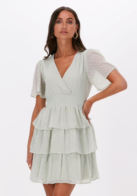 Groene NA-KD Mini jurk DOBBY SMOCKED FLOUNCE DRESS - large
