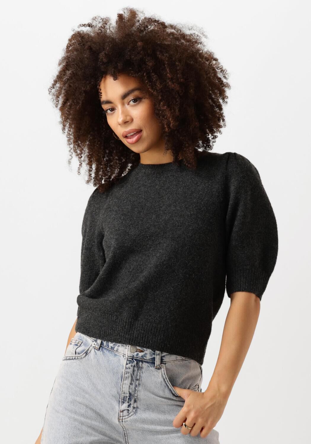 NEO NOIR Dames Tops & T-shirts Martha Bow Knit Tee Antraciet