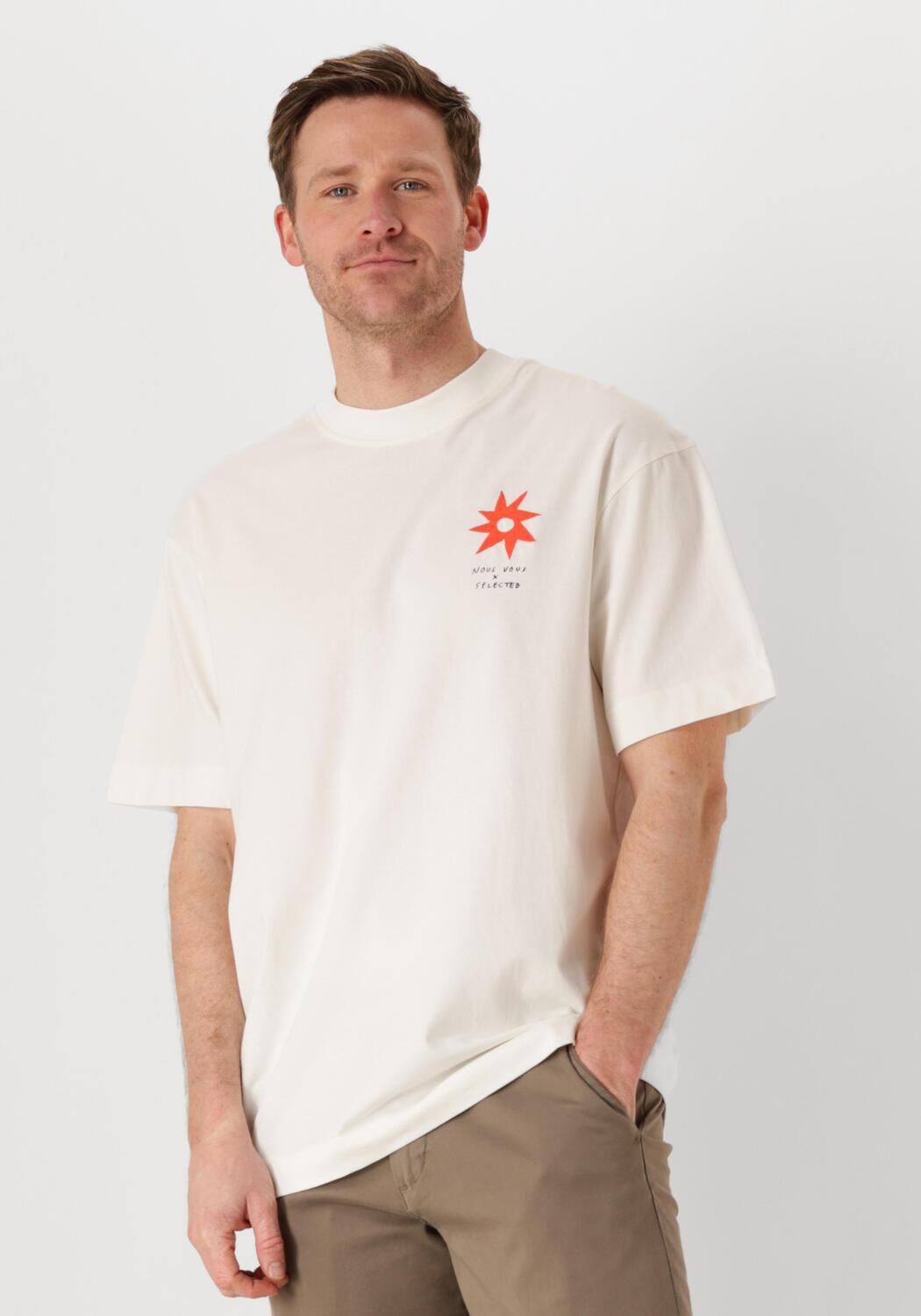 SELECTED HOMME Heren Polo's & T-shirts Slhrelaxjay License Ss O-neck Tee Beige