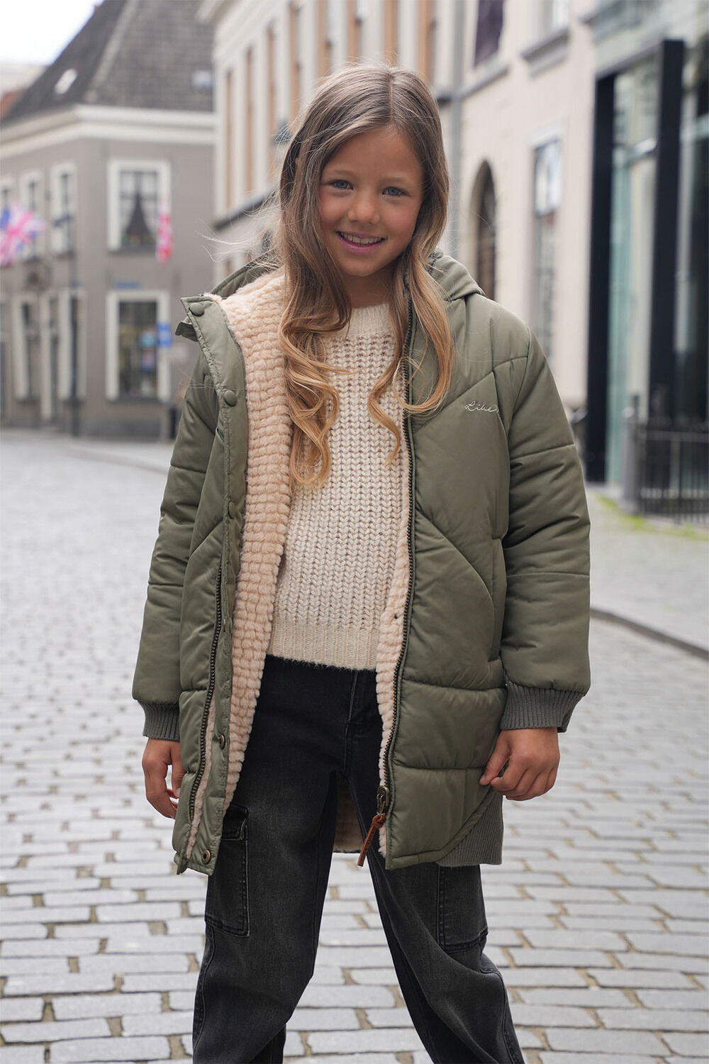 Groene LIKE FLO Gewatteerde jas ARIANA FLO GIRLS REVERSIBLE HOODED LONG JACKET - large