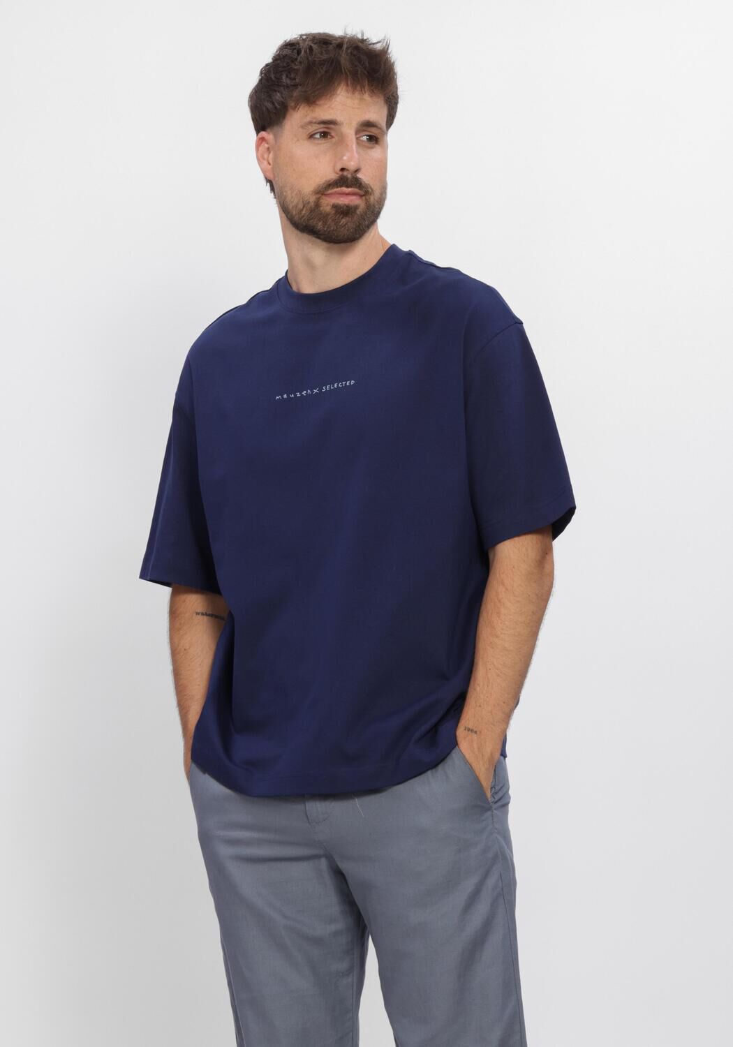 Blauwe SELECTED MEN T-shirt SLHRELAXNORMAN LICENSE SS TEE - large