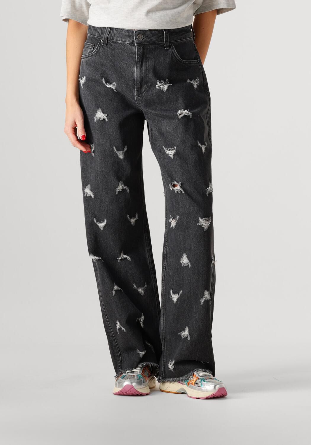 ALIX THE LABEL Dames Jeans Ladies Woven Destroyed Denim Pants Grijs