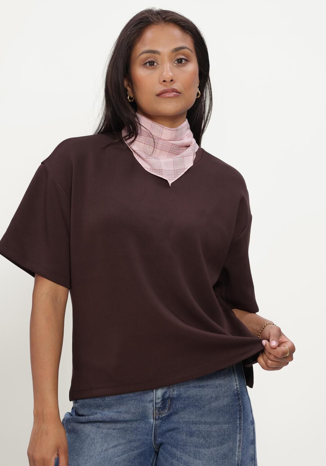 Bruine OBJECT Top OBJANDREA RE 2/4 T-SHIRT NOOS - large