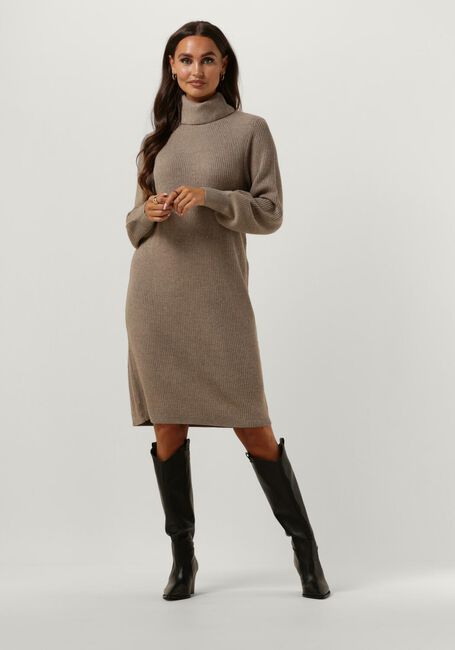 Beige OBJECT Midi jurk OBJMALENA L/S ROLLNECK DRESS NOOS - large