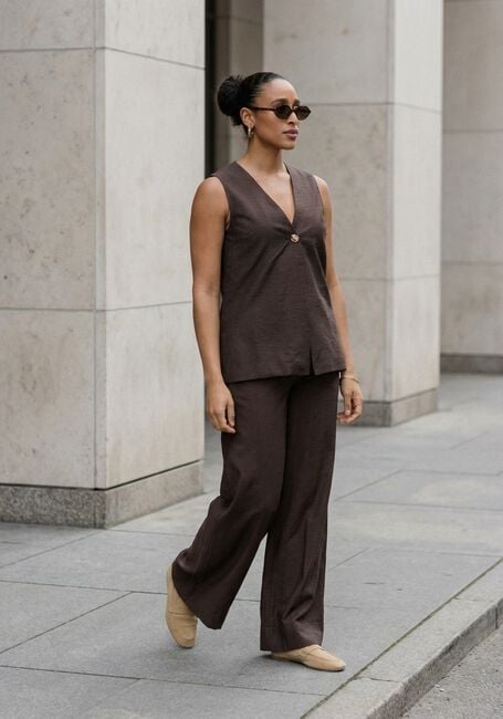 Bruine OBJECT Wijde broek OBJISLA YUI HW WIDE PANTS - large