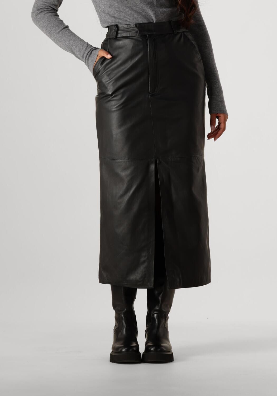 Ibana Zacht leren pencil skirt Steca zwart