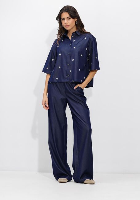 Donkerblauwe NUKUS Wijde broek KYLIE PANTS GLOSSY - large