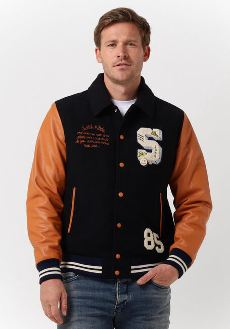 Blauwe SCOTCH & SODA Jack WOOL + LEATHER COLLEGE JACKET - large