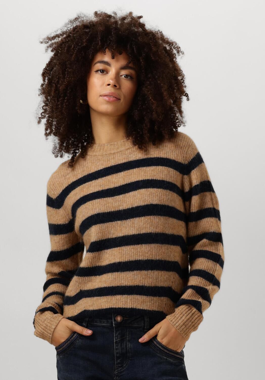 MOS MOSH Dames Truien & Vesten Thora Stripe Crewneck Knit Bruin