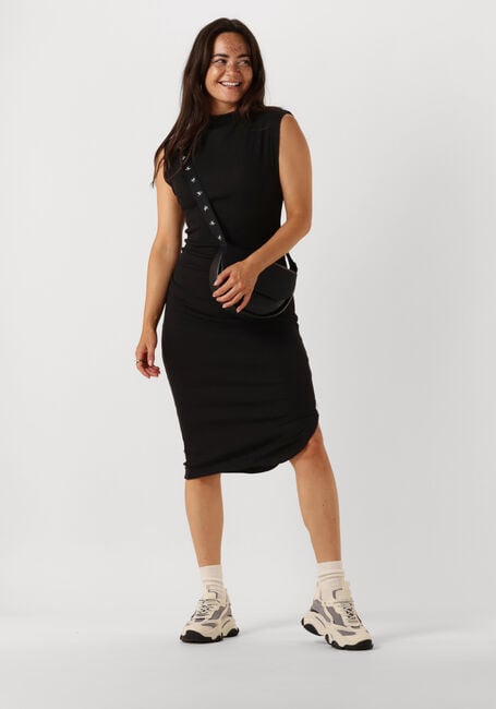 Zwarte CALVIN KLEIN Midi jurk TAB RIB MOCK NECK LONG DRESS - large