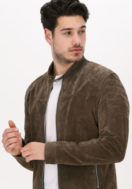 Bruine GOOSECRAFT Leren jas ANYTIME BIKER - large