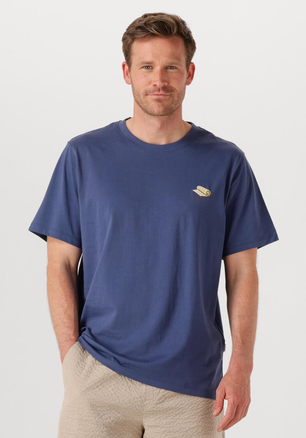 SELECTED HOMME Heren Polo's & T-shirts Slhaspen Emb Ss O-neck Tee Blauw