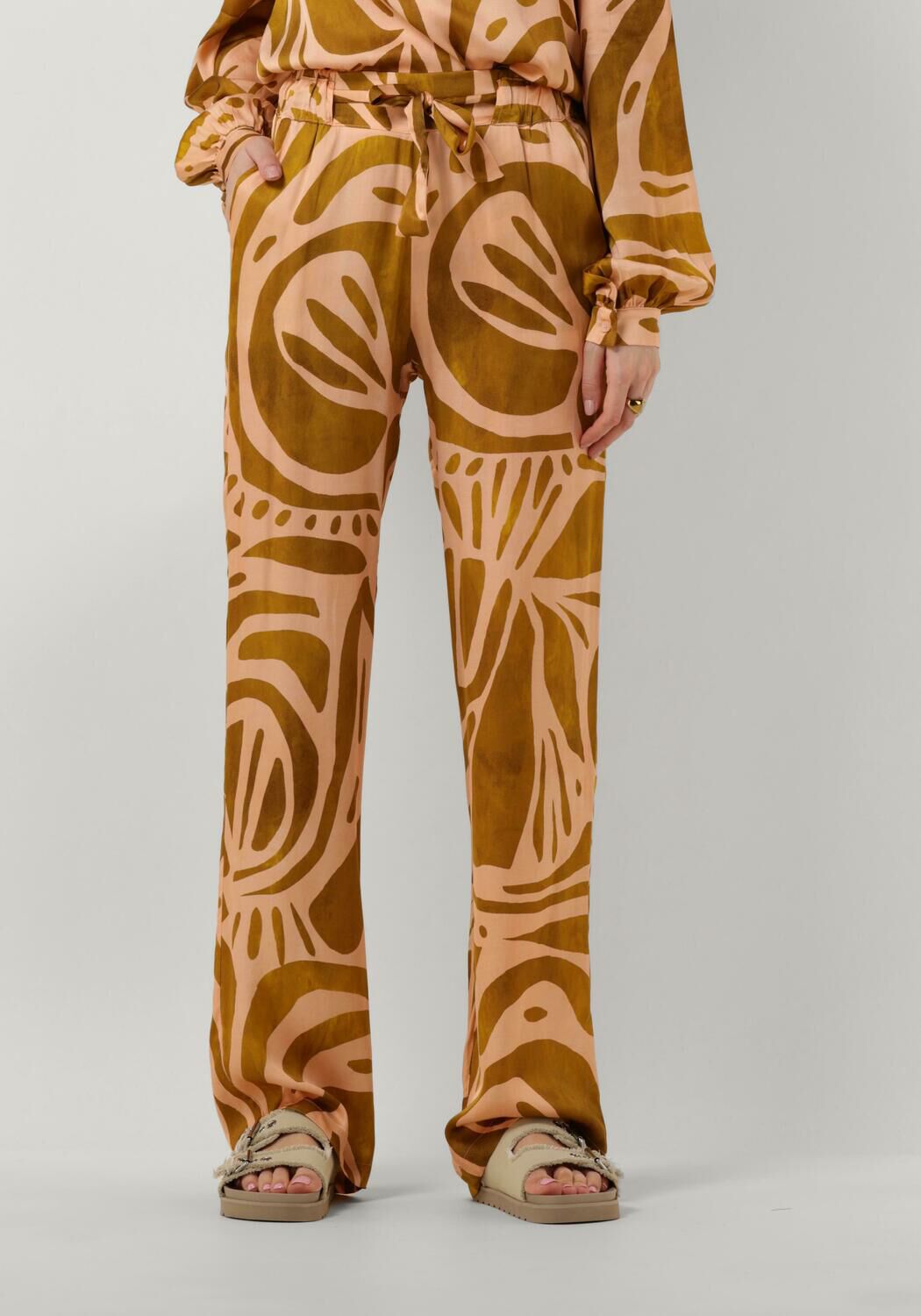 Amaya Amsterdam Groene Peach Print Wijde Broek Green Dames