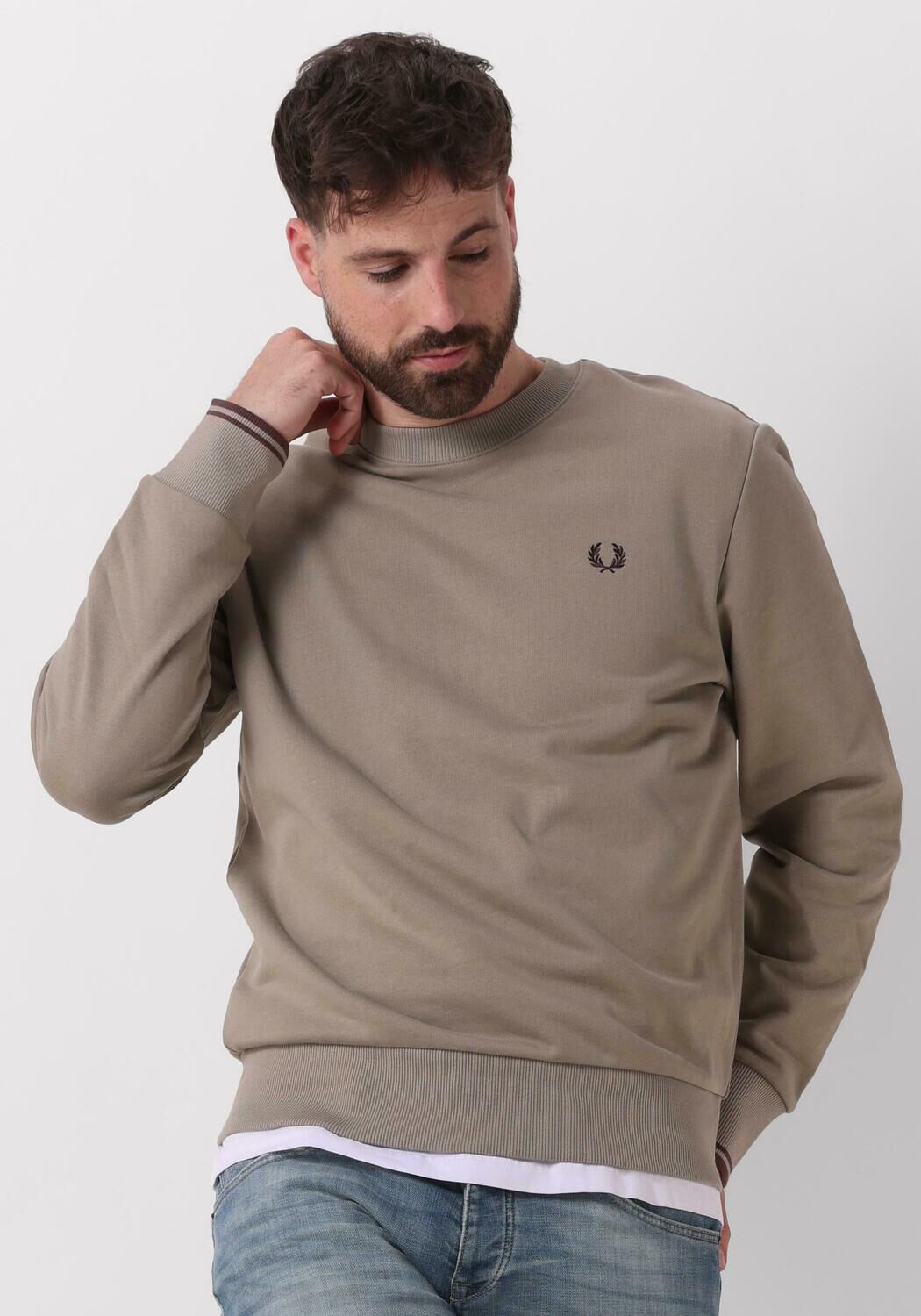 FRED PERRY Heren Truien & Vesten Crew Neck Sweatshirt Olijf